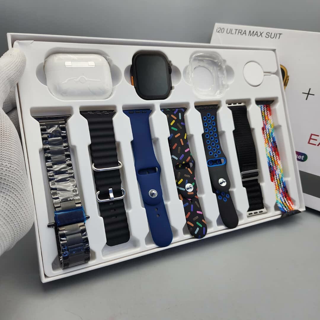 I20 Ultra Max Smartwatch Combo | 7 Straps + AirPods 2